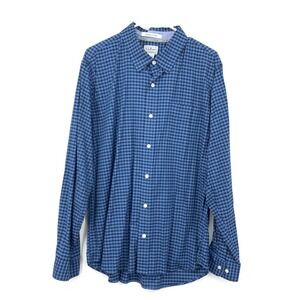 LL Bean Men Large Shirt Button Down Top Slightly Fitted Blue Checkered Stretch